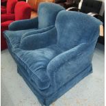 ARMCHAIRS, a pair, blue upholstery, 82cm W. (2)