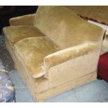 SOFA BED, with moss coloured upholstery, serpentine back, 186cm x 100cm x 92cm H.