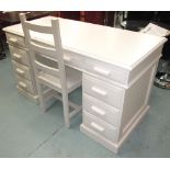 PEDESTAL DESK, white with chair, 139cm x 83cm x 66cm. (2) (with faults)