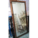 MIRROR, with bevelled plate, rectangular form with peach mirrored side strips, 182cm x 86cm.