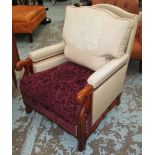 ARMCHAIRS, a pair, in the 17th century French manner, of cushioned shaped, studded back and seats,