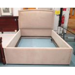 DOUBLE BED FRAME ONLY, in beige alcantara, headboard 176cm W. (no mattress or struts)