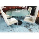 B&B ITALIA GLASS TABLE, circular, on metal supports, plus four dining chairs by Andreas Storeiko,