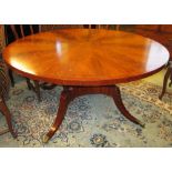 BREAKFAST TABLE, Regency style mahogany on turned column and four swept pad foot supports, 150cm D.