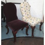 STANDARD CHAIRS, a set of four, walnut in early 18th century style, two upholstered in floral fabric