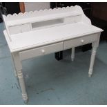 DESK, with gallery top, white painted with two drawers below on turned supports, 110cm x 58cm x 97cm