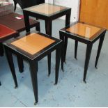 LAMP TABLES, a pair, stamped 'Donghia', each 38cm W x 38cm D x 58cm H, and a taller one, 38cm x 38cm