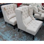 WINGBACK ARMCHAIRS, a pair, in oatmeal upholstery, button backed, with scatter cushions, 85cm W. (2)