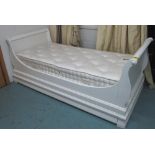 TRUNDLE/SLEIGH BED, 3ft, white painted with John Lewis mattress, one mattress only.