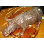 BRONZE STATUE, of a Rhino, 37cm L.