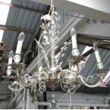 CHANDELIER, six branch silvered metal wi