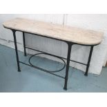 CONSOLE TABLE, with travertine top on a