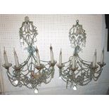WALL SCONCES, a pair, each with four bra