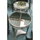 MIRRORED SIDE TABLES, a pair, circular o