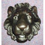 BRONZE LION'S HEAD WALL MASK, with leath