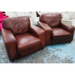 CLUB ARMCHAIRS, a pair, of large proport