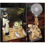 ART DECO TABLE LAMP, with man playing a