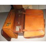 SUITCASE, in tan leather, with gilt deta