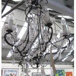 CHANDELIER, five branch, metal with glas