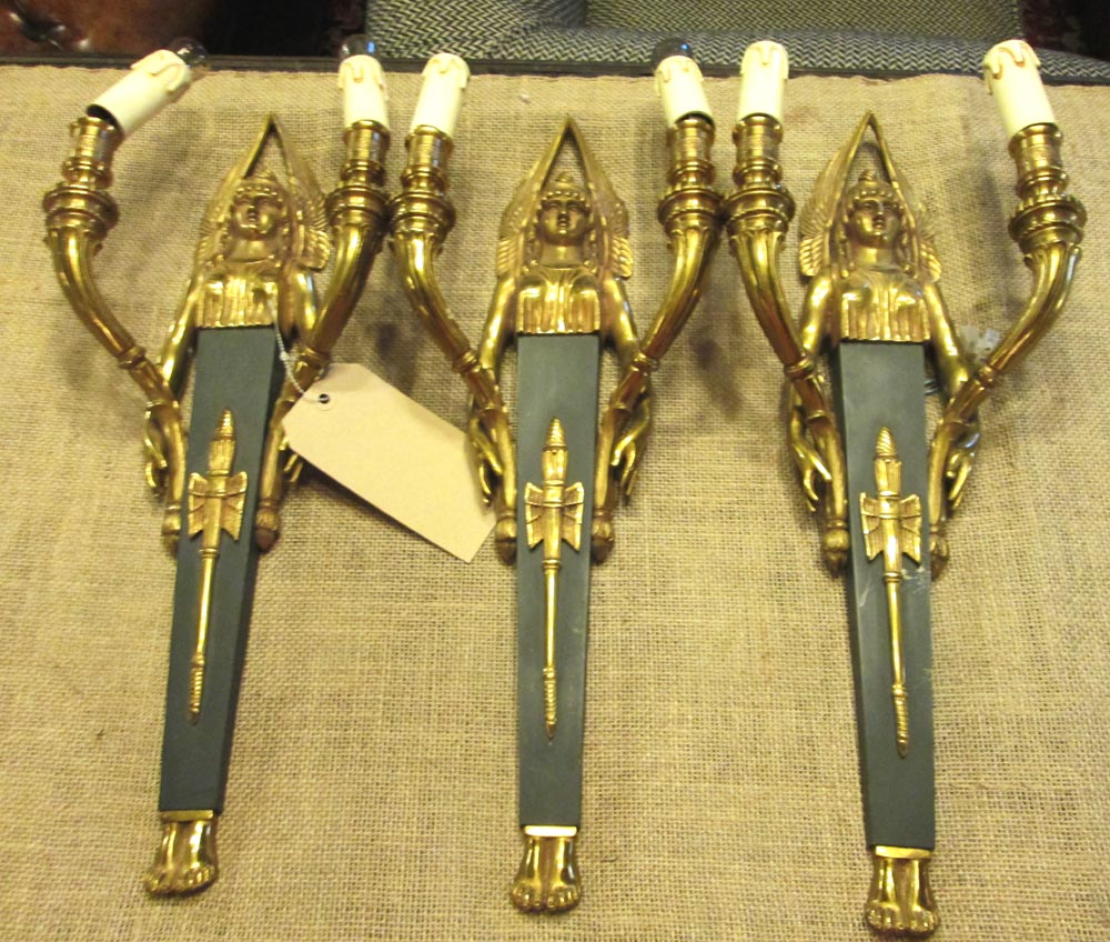 WALL SCONCES, a set of three, Empire sty