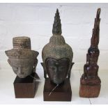 DIETY HEADS ON STANDS, Thai, one carved