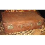 SUITCASE, mid 20th century brown leather