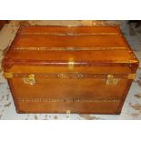 STEAMER TRUNK, brown leather and brass b