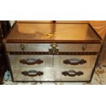 CHEST, leather trimmed aluminium with tw