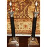 TABLE LAMPS, a pair, black marble and si
