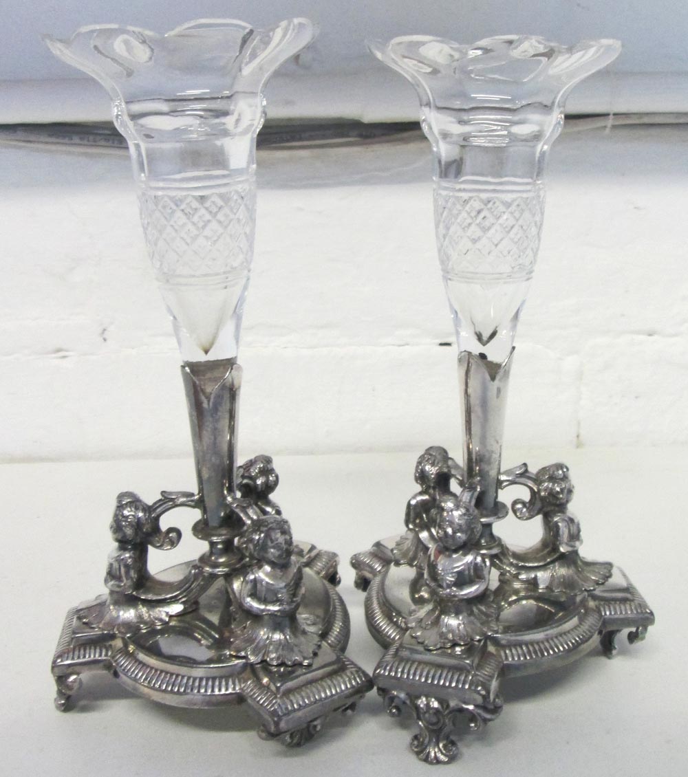 EPERGNES, a pair, silver plate by James