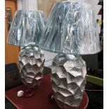 TABLE LAMPS, a pair, of speckled silvere