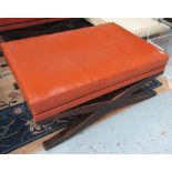 FOOTSTOOL, tan leather on X framed suppo