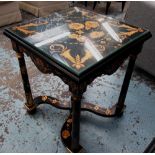 LAMP TABLE, black and gilt foliate patte