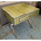 LOW TABLE, green ostrich leg skin with a