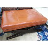 FOOTSTOOL, tan leather on X framed suppo