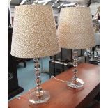 TABLE LAMPS, a pair, in glass and brass