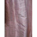 CURTAINS, two pairs, in salmon pink silk