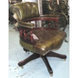 CAPTAINS CHAIR, green buttoned leather s