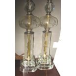 TABLE LAMPS, a pair, glass clad with all