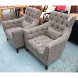 ARMCHAIRS, a pair, buttoned in herringbo