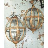 CEILING LIGHTS, a pair, globe form in an