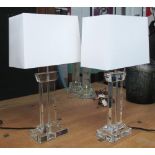 TABLE LAMPS, a pair, with white shades,