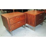 BEDSIDE CHESTS, a pair, wood and chrome