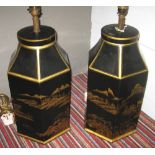 CHINOISERIE TABLE LAMPS, a pair, of six