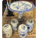 ORIENTAL POTTERY TABLE, blue and white w