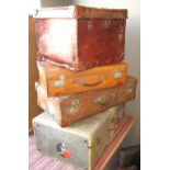 VINTAGE SUITCASE, four various, leather