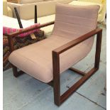 LOUNGE CHAIR, in upholstered brown fabri