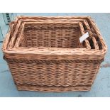 LOG BASKETS, three graduated, wicker wit