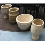 MARBLE GARDEN URNS, four various, talles