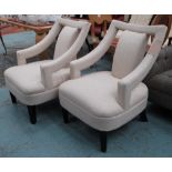OPEN ARMCHAIRS, a pair, in oatmeal fabri